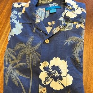 Paradise Blue M Silk Hawaiian Shirt